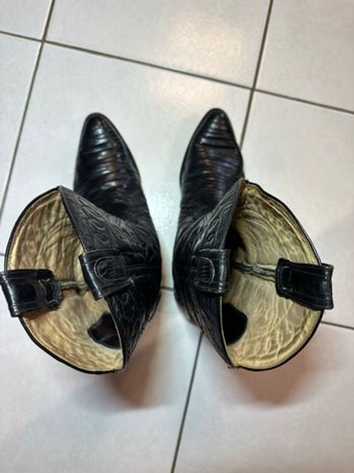 Bottes Cordones Boots noires cuir lézard homme - photo numéro 3