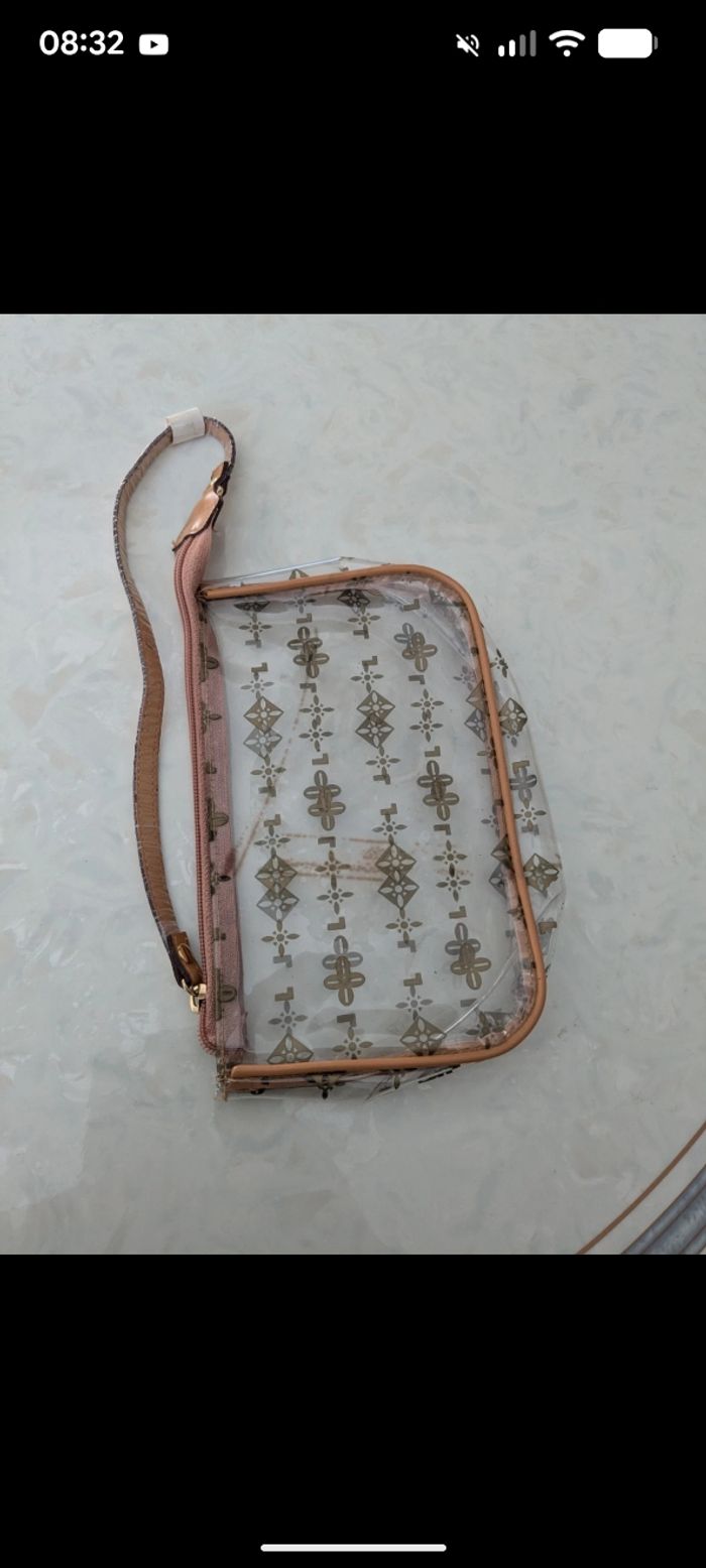 Magnifique sac vintage transparent imprimé beige-camel.