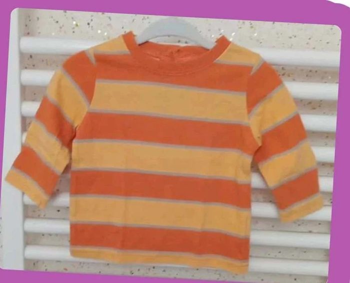 Tee shirt manche longue rayé jaune orange gris Taille 6 mois - photo numéro 2
