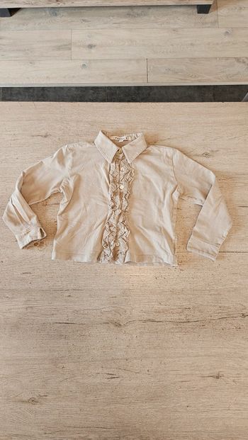 Chemise beige foncé à manches longues, avec froufrous, Pauline B. 8 ans, neuf