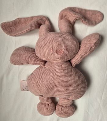 Doudou peluche semi plat Lapin Lapidou tricot rose - Nattou