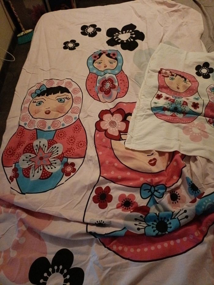 Housse de couette et taie poupée russes fleurs