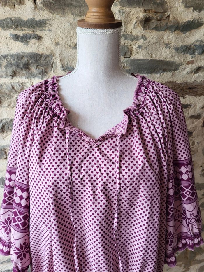 Blouse manches courtes mauve violet motifs cœurs Blancheporte Taille 54 - photo numéro 2