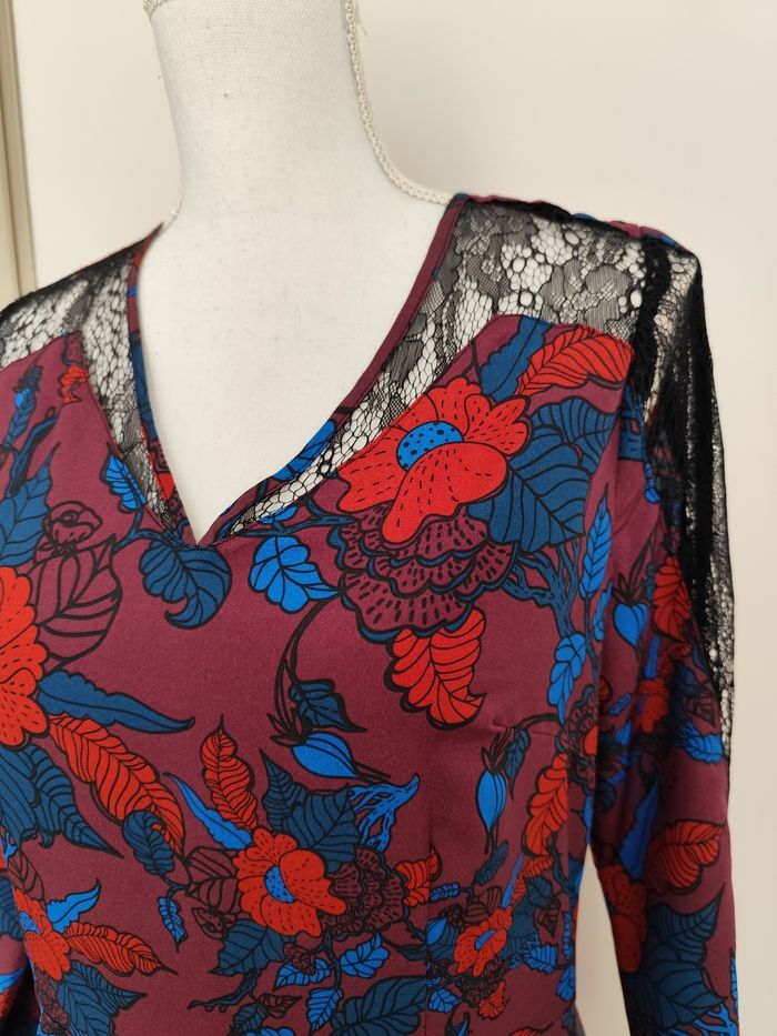 Robe Morgan taille 40 bordeaux motif floral automne hiver - photo numéro 4