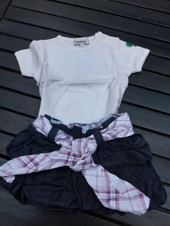 Jupe boule jean bebe fille 3 mois et t-shirt creme tao