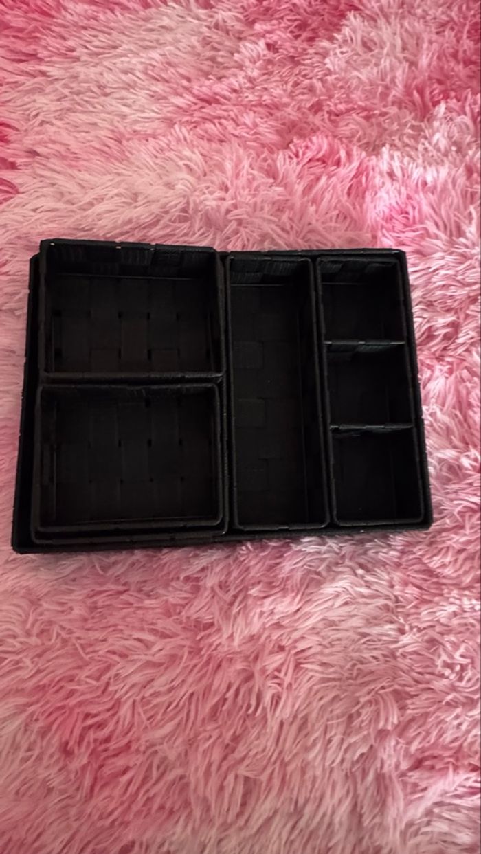 Lot de 6 Paniers/Organisateurs de Tiroir Tressés Noirs - photo numéro 2