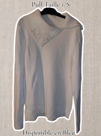 Pull blanc strass au col - Neuf - Taille 1/S