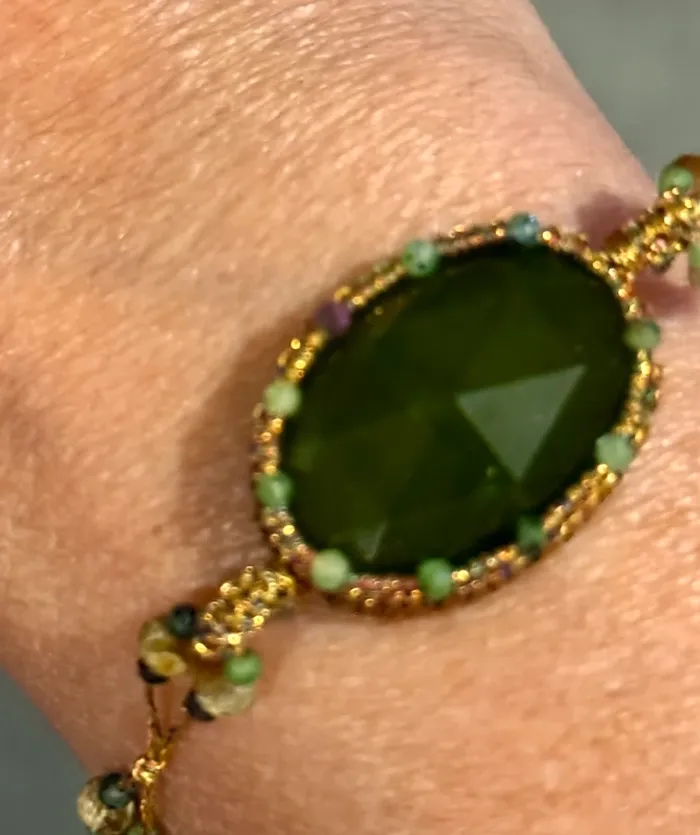 Bracelet bracelet cordons et fils tissés malachite jade et gros pavé perles d’eaux vert habaha Paris - photo numéro 12