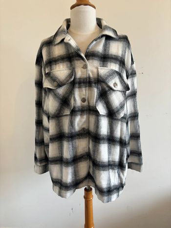 Veste épaisse / surchemise hiver à carreaux gris noir blanc taille XS femme
