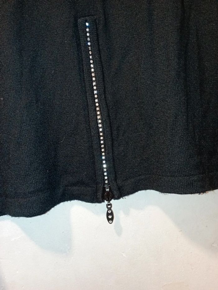 Pull maille noire sexy avec zip strass - photo numéro 3
