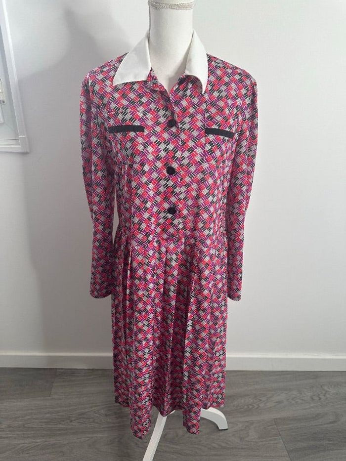 Robe bariolée rose et rouge Vintage T44 XXL