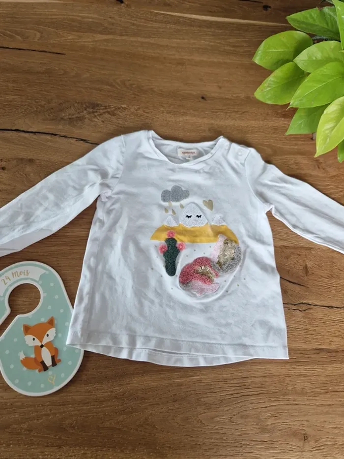 T-shirt manches longues blanc à motifs - Taille 2 ans 86cm - Catimini - photo numéro 3