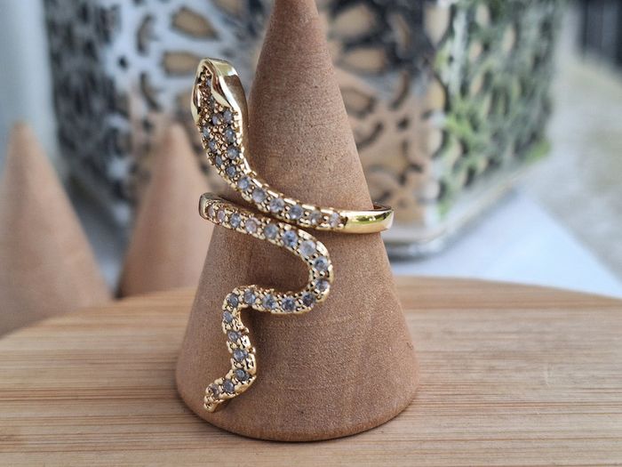 Bague ouverte dorée avec strass forme serpent en Acier Inoxydable Bague de fiançailles pour femme - photo numéro 4