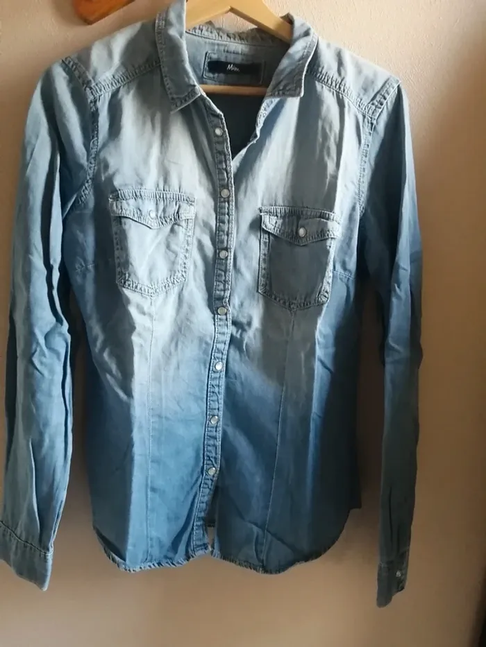 Chemise vintage bleue à pression taille S