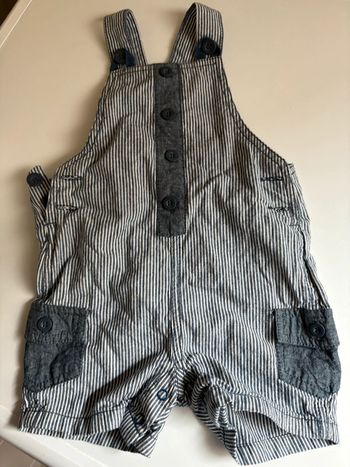 Salopette short rayé bleu blanc, garçon 12 mois, été
