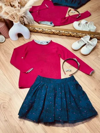 Taille 4 ans tenue 4 pièces fille Okaidi rose fuchsia et bleu marine * fleurs * 🌷