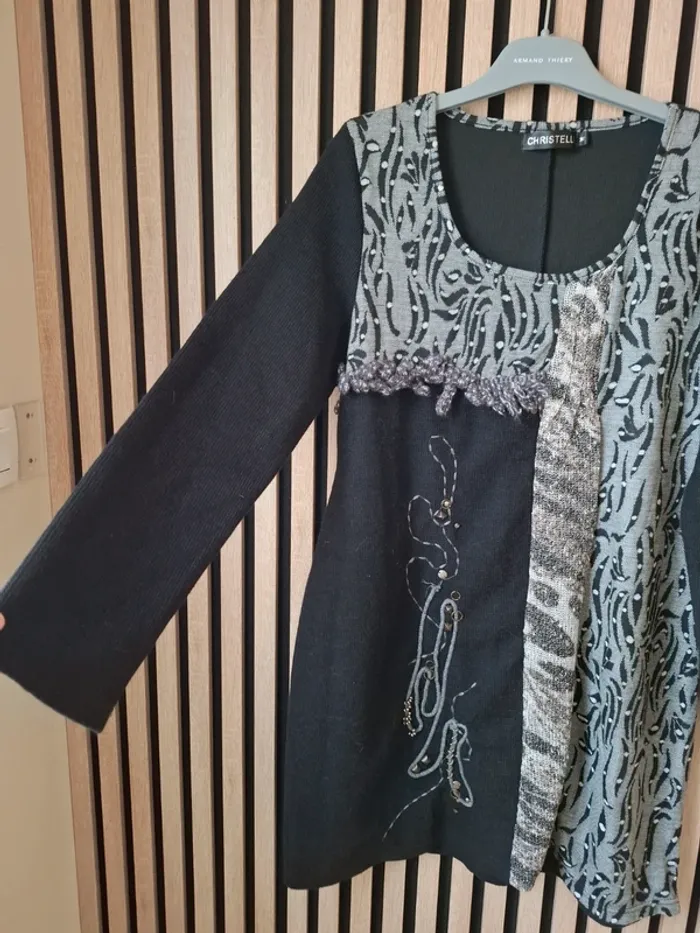 Robe hiver   patchwork  vintage noir et gris
 T 38 - photo numéro 10
