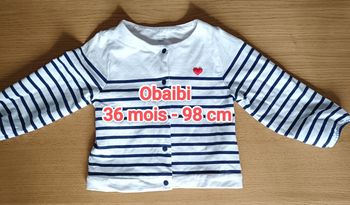 Gilet coton Obaibi marinière 36 mois 3 ans 98 cm fille
