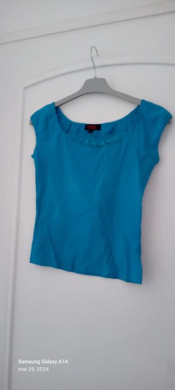 Haut été avec dentelle au col turquoise femme S