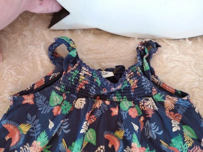 Tee shirt chemise sans manche à bretelles Fille 9 mois Jungle Perroquet Tao 100% coton - photo numéro 3