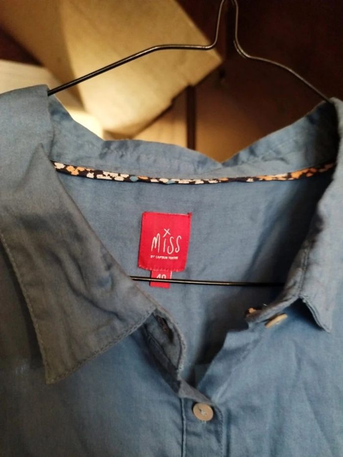 Chemise bleue fleurie 100% coton vintage L/40 - photo numéro 8