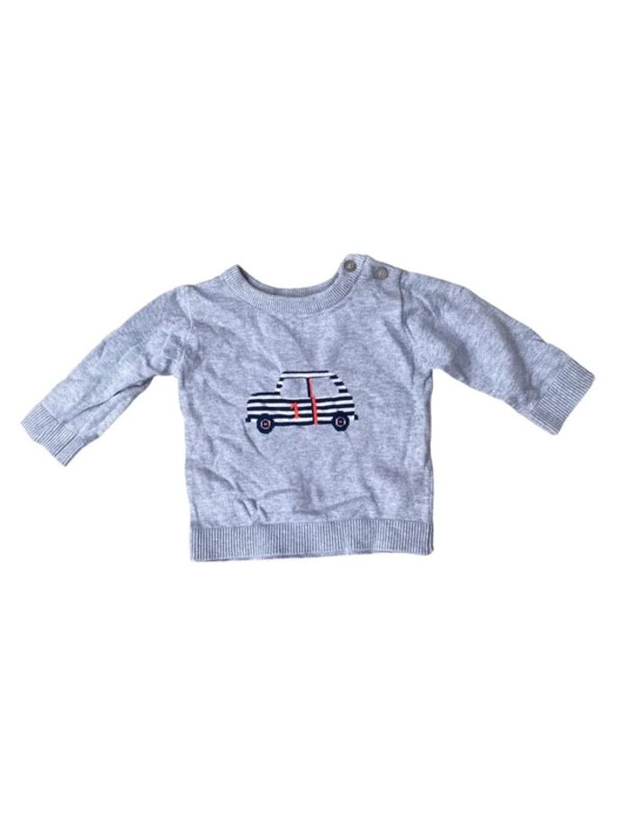 Pull en coton gris avec motif voiture Jacadi 6 mois