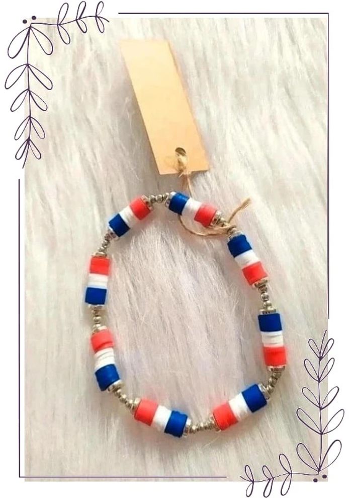 Bracelet perles plates couleurs France mixte bleu blanc rouge - photo numéro 2