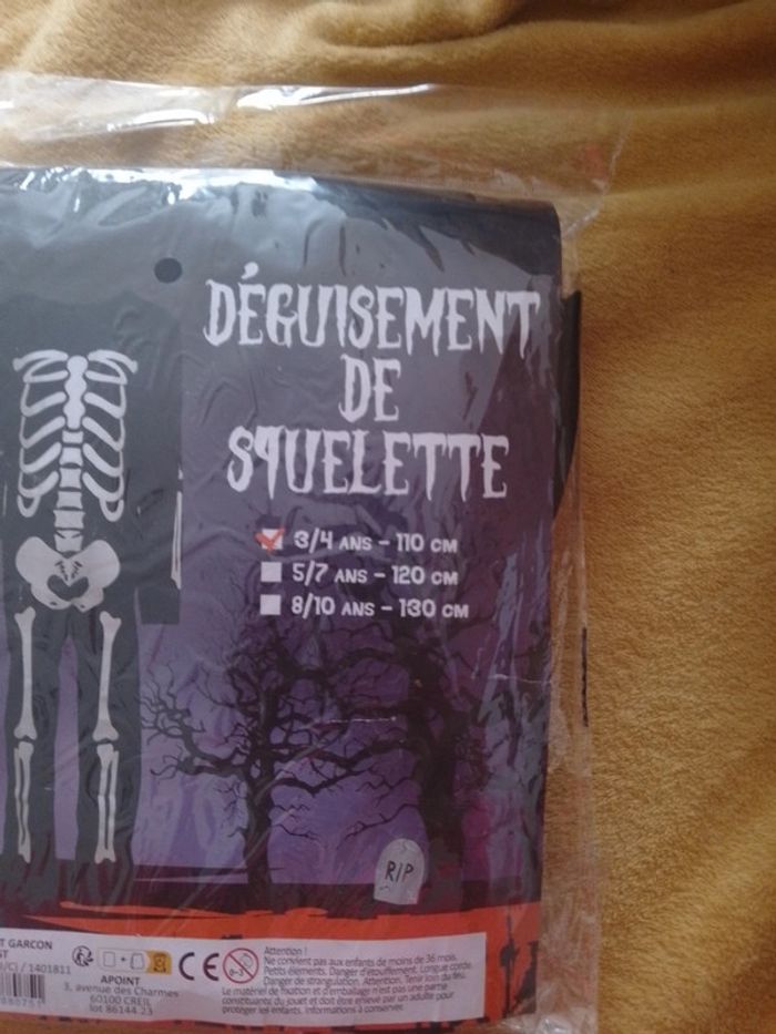 tenue de squelette taille 3/4 ans - 110 cm - photo numéro 2
