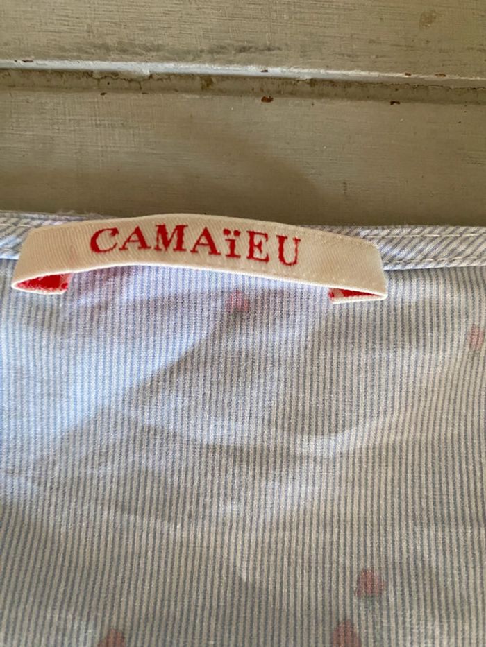 Blouse tee shirt Camaieu bleu à rayures avec froufrou taille 36 - photo numéro 8