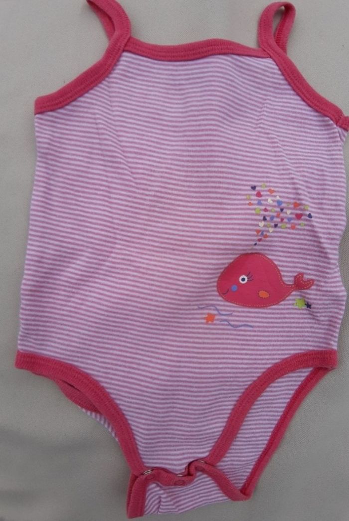 Lot de 3 bodies bretelles roses et blancs fille - Kitchoun - 6 mois - photo numéro 8