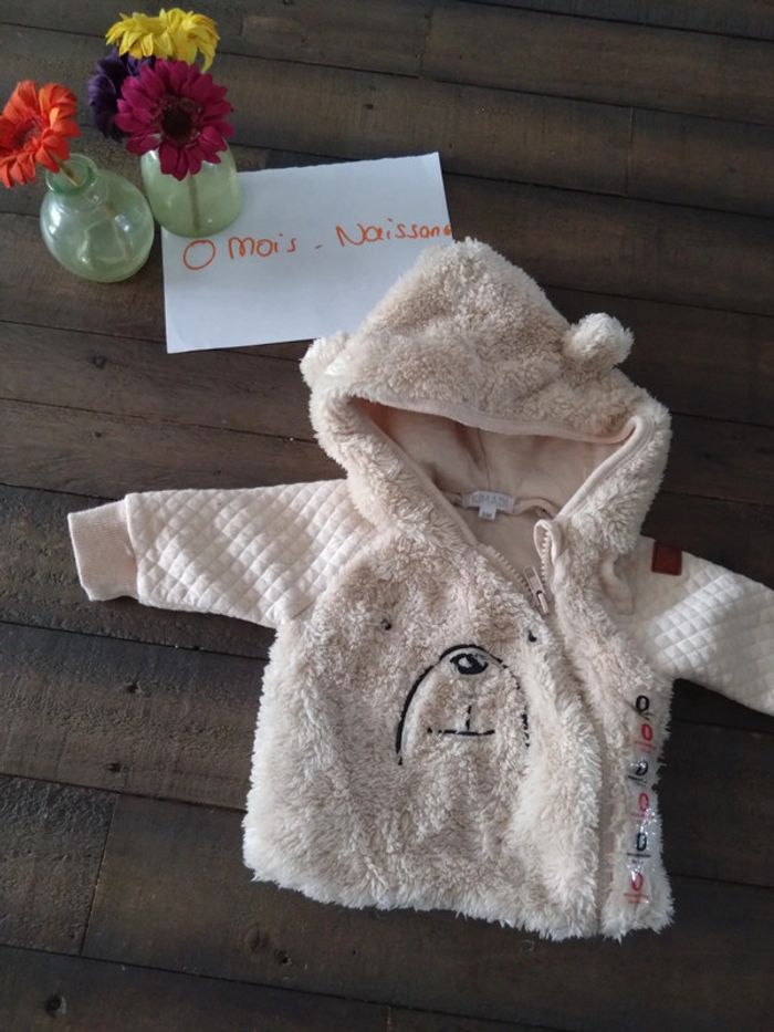 Gilet hiver capuche ourson kimadi bébé fille ou garçon neuf t 0 mois