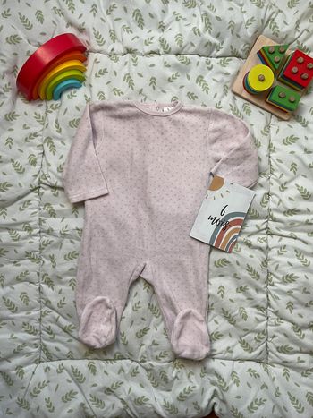 Pyjama grenouillère velours rose à pois 6 mois Grain de blé