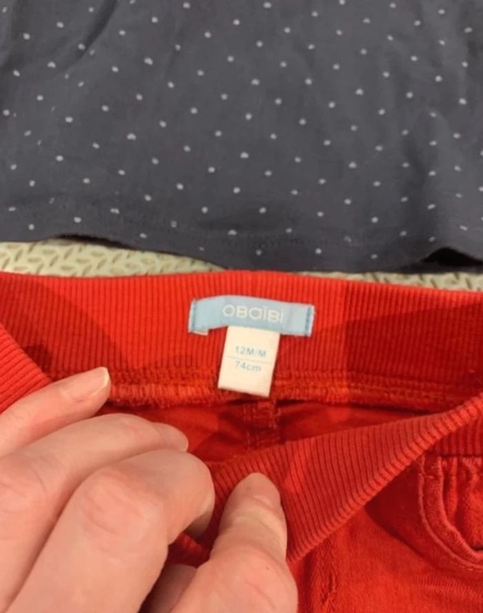 Ensemble fille pentalon rouge et haut bleu - 12mois - obaibi - photo numéro 10