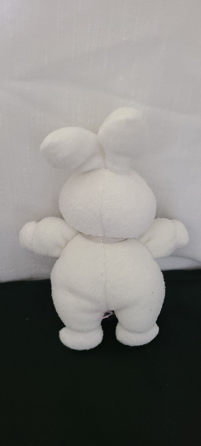 DOUDOU PELUCHE JEMINI LUMINOU LAPIN BLANC COEUR ROSE grelot - photo numéro 2