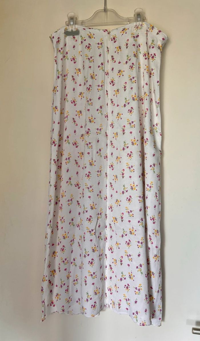 Jupe satin satiné fleuri midi blanche vintage longue satinée blanc printemps rose fleurie fleurs - photo numéro 3