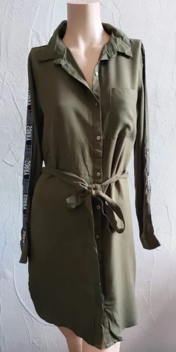 Robe chemise kaki à manches longues Taille S