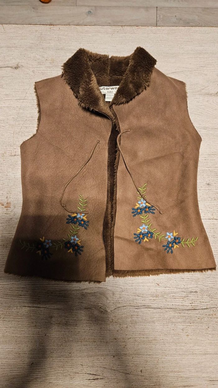 Gilet sans manche brun en peau, doublé, Zara Girls, taille 7/8 ans, nickel - photo numéro 4