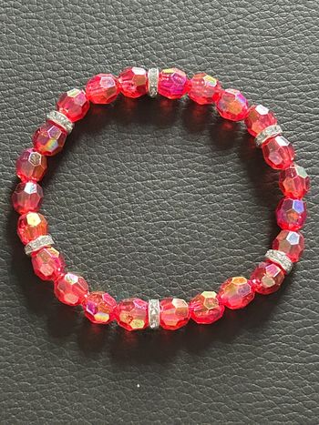 Bracelet rouge et argenté en perles taille unique
