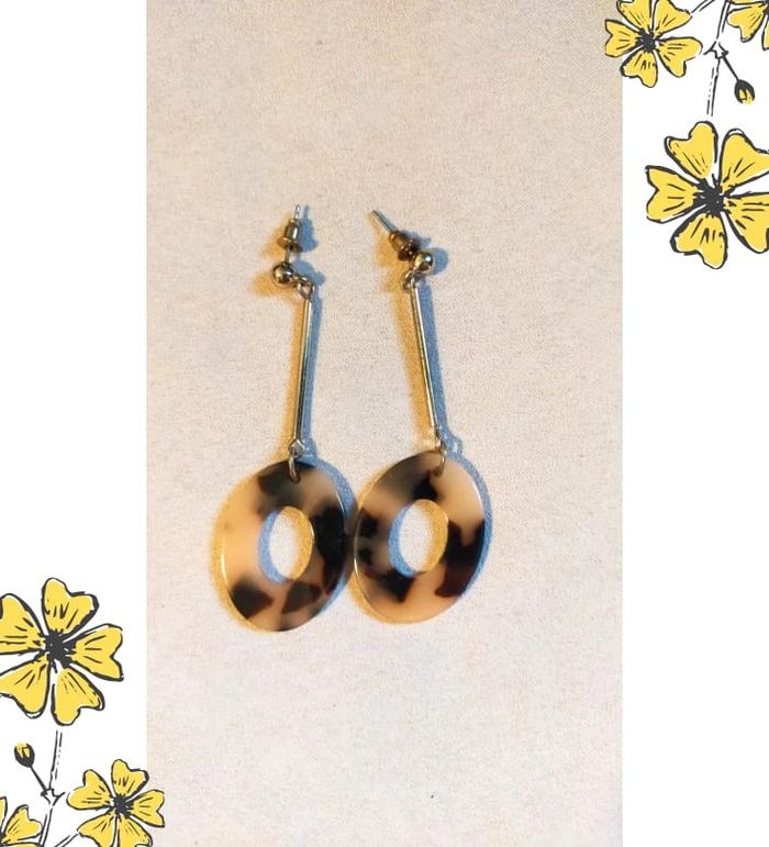 Boucles d'oreilles vintage pendantes effet écaille – Collection Sable & Ébène - photo numéro 4