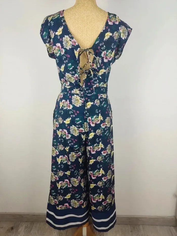 Combi pantalon 7/8ème bleu nuit dos noué motifs fleuris colorés taille 36 Lady Blush - photo numéro 2