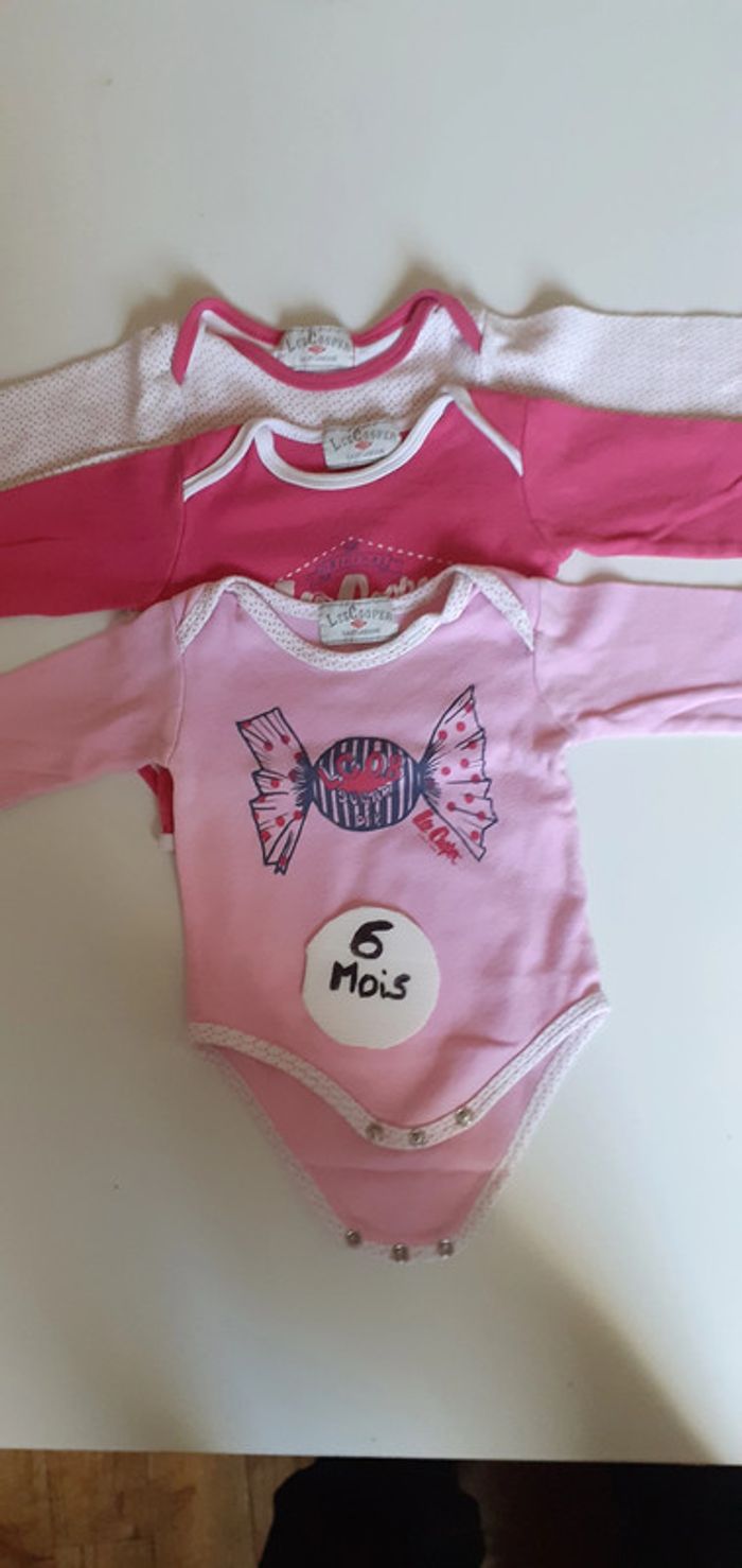 Lot de 3 bodies coton lee cooper manches longues 6 mois fille