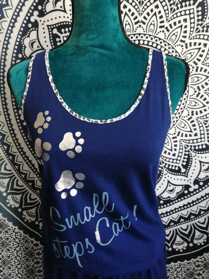 Robe de nuit bleu marine sans manches motifs pattes de chien lien à nouer / tissaia / (XS) - photo numéro 2