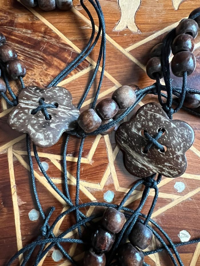 Ceinture de taille lanières cuir perles bois vintage boho witchy - photo numéro 2