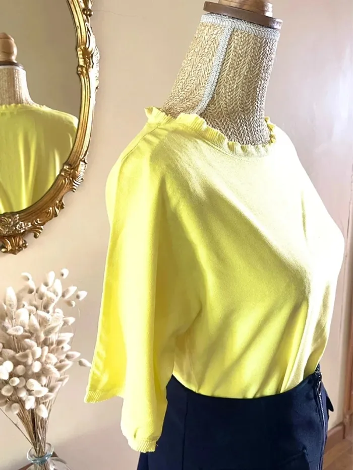 Sublime blouse chemise manche 3/4 à col rond jaune - photo numéro 3