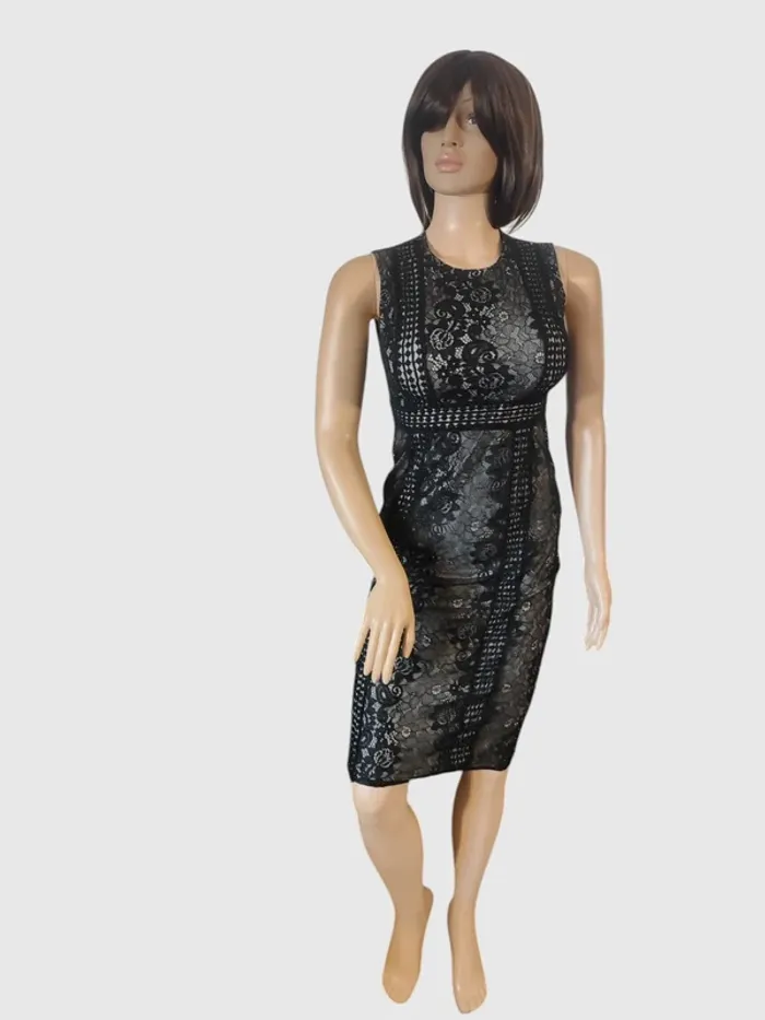 Robe Midi AX Noire, Taille 38 - Élégance Dentelle Raffinée pour Vos Occasions Spéciales ! - photo numéro 2
