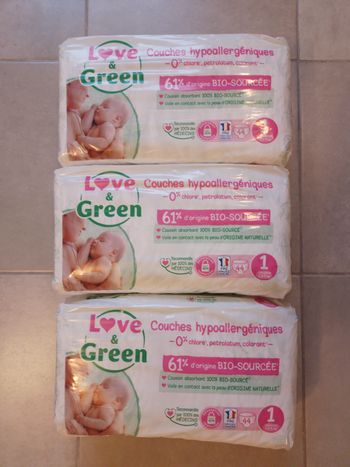 3 paquets de couches love and green taille 1