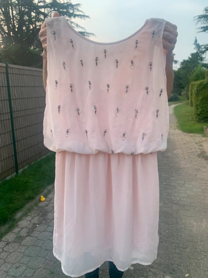 Robe soirée été habillée rose avec strass