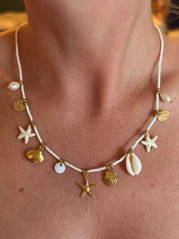 Collier coquillages et nacre réglable doré acier inoxydable