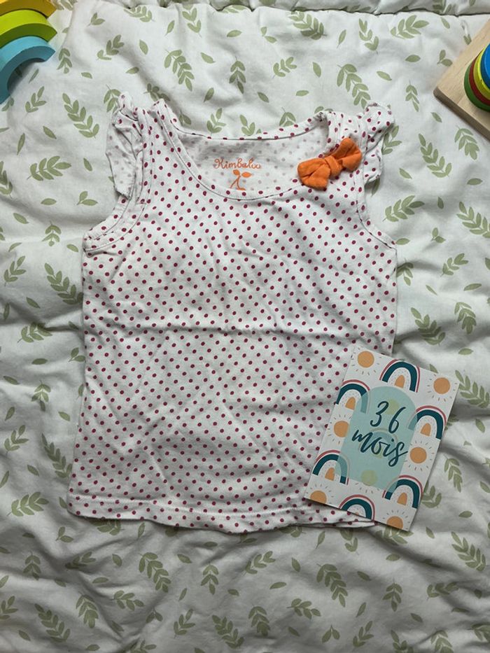 débardeur blanc à pois rose kimbaloo 36 mois - photo numéro 2