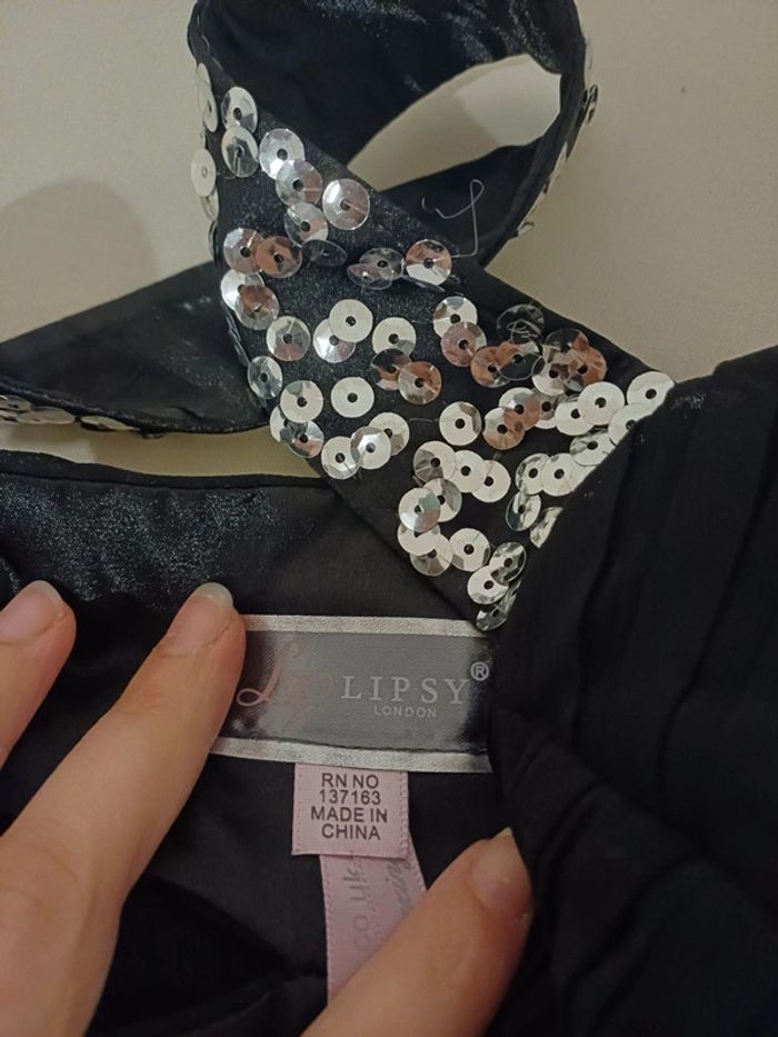 Robe longue noire de soirée/cocktail avec sequins Lipsy taille XS 34 - photo numéro 9